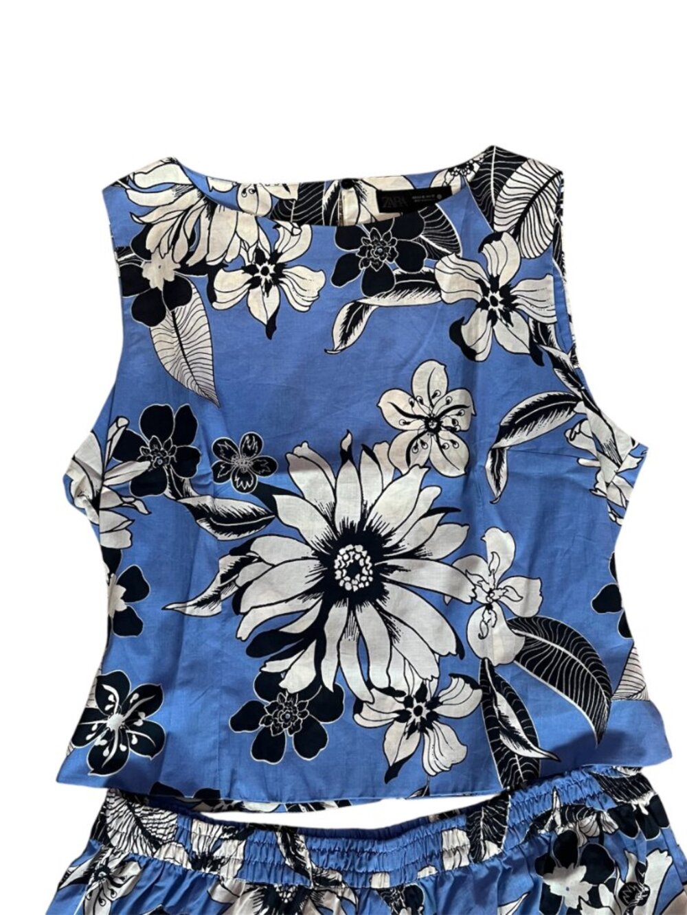 Zara ZW Collection Blue Floral Cotton Coord Set Top & Midi Skirt XL Summer NWT - Picture 2 of 8